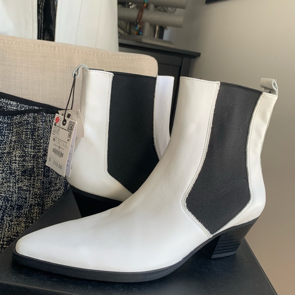 Zara white leather boots
